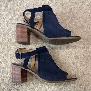 Franco Sarto Navy Suede Open-Toe Slingback Heels